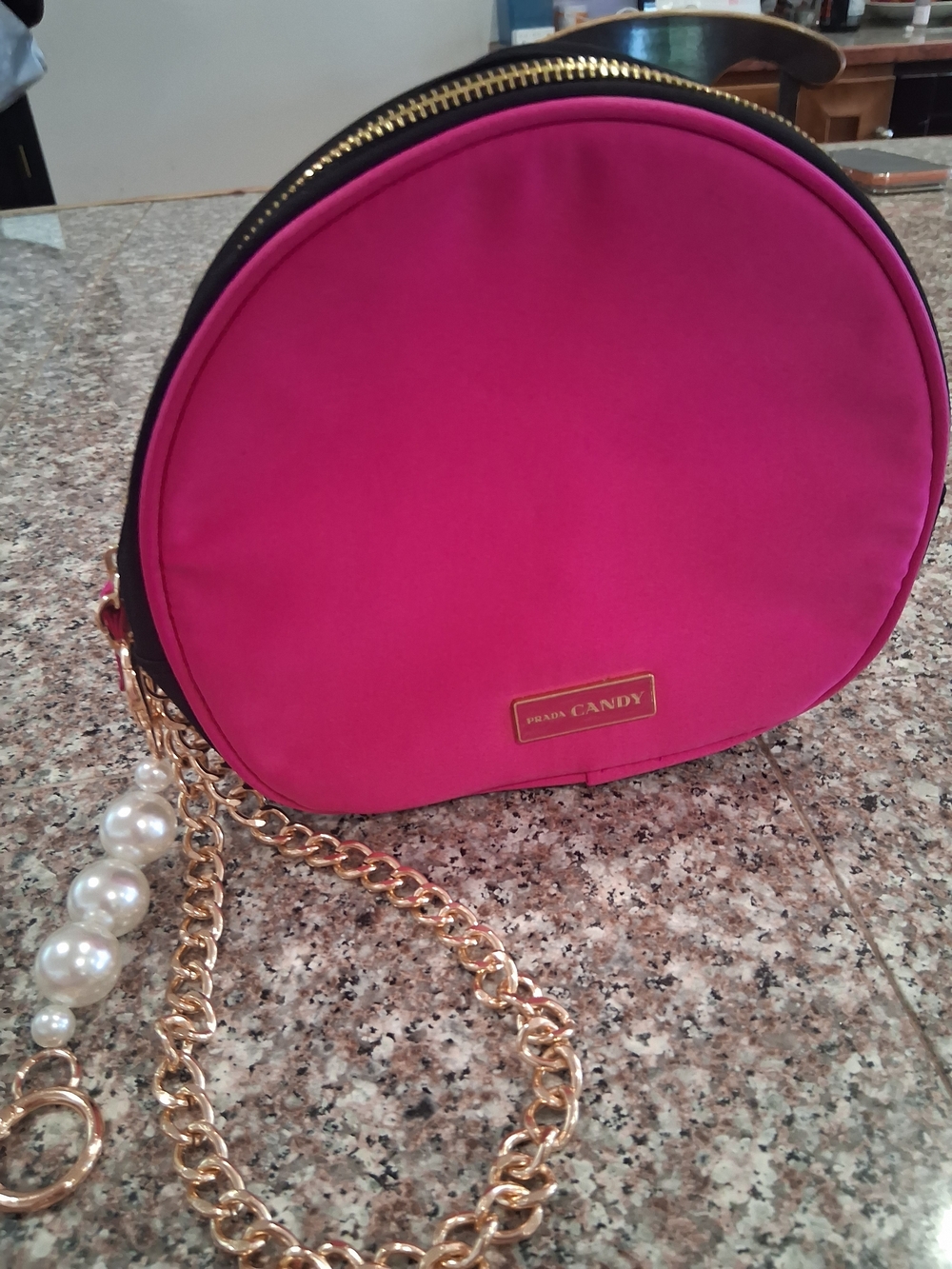 PRADA Candy GWP Round wrist Bag in Hot Pink with Gold Chain.Brand NEW